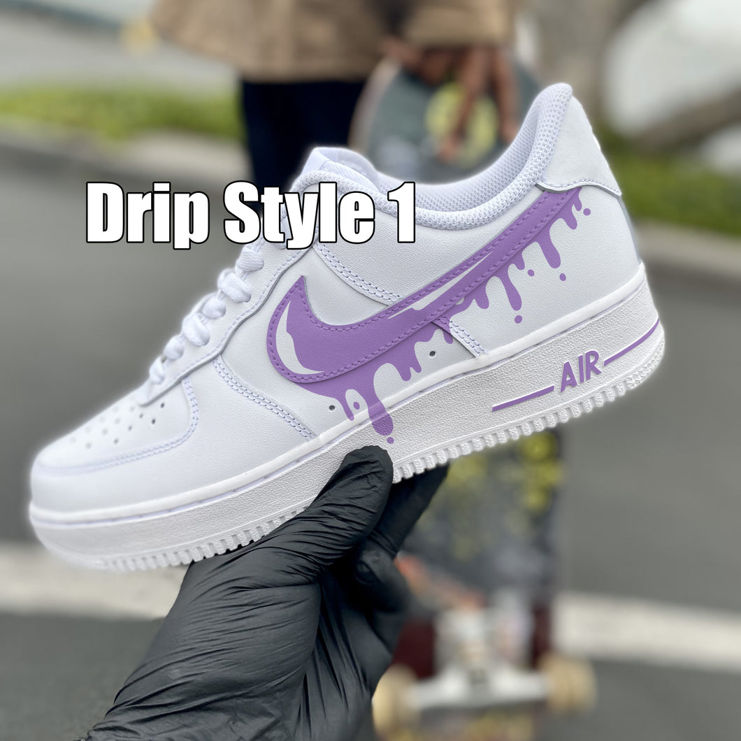 Nike Custom Air Force 1 Lilac Cartoon Shoes Black Drip Swoosh Purple Men  Women