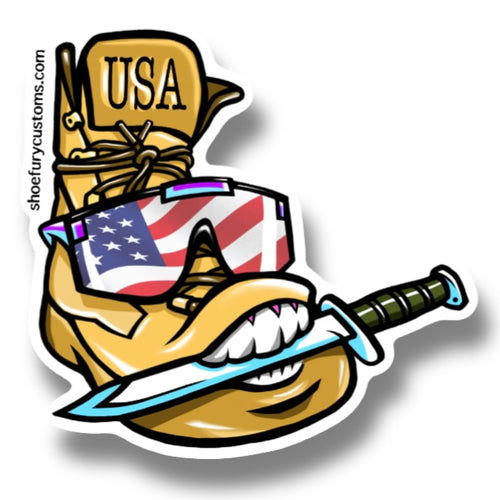 4th of July USA America tactical boot cartoon sticker